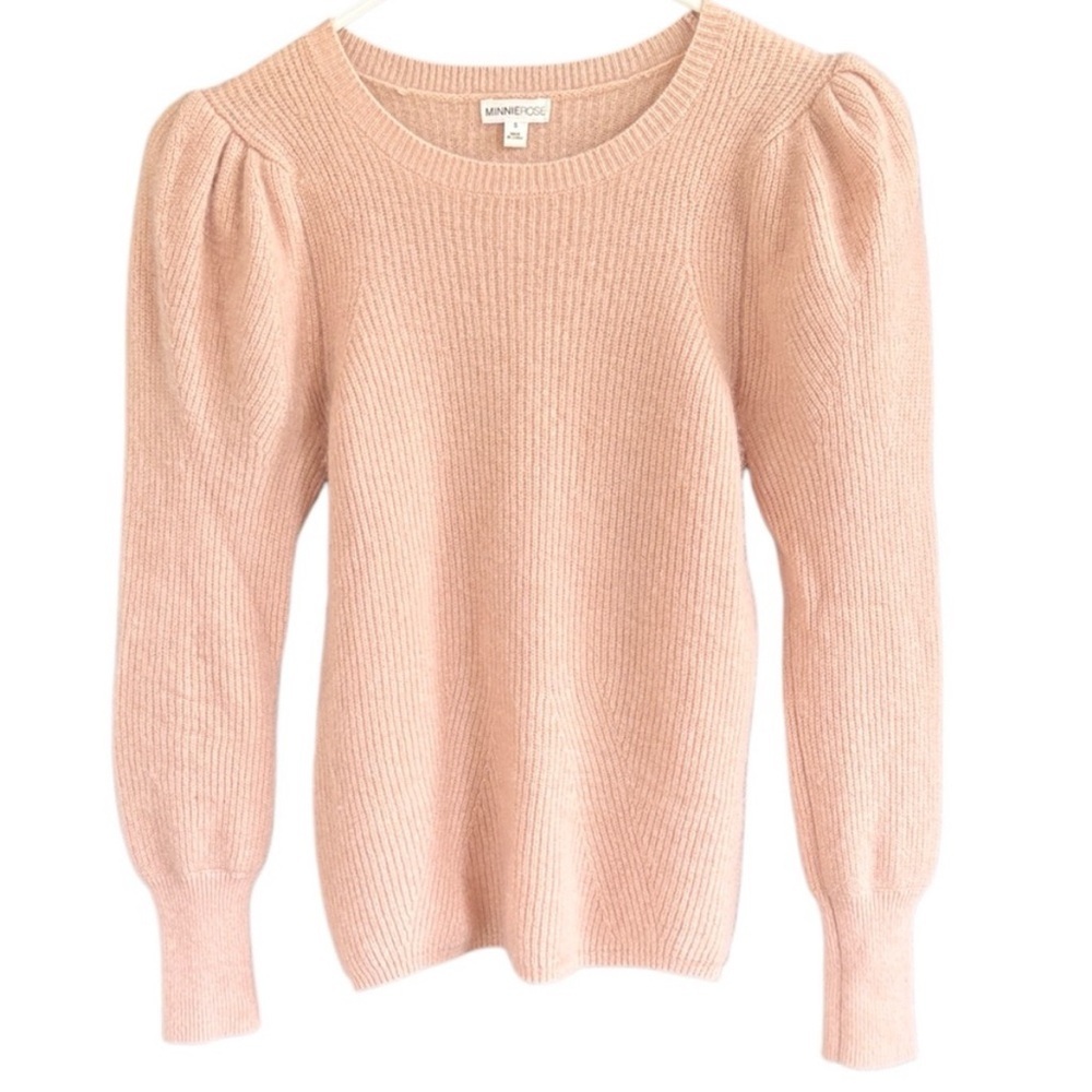 Euc Minnie Rose 100% Cashmere Puff Shoulder Sweater Baby Pink Size Small